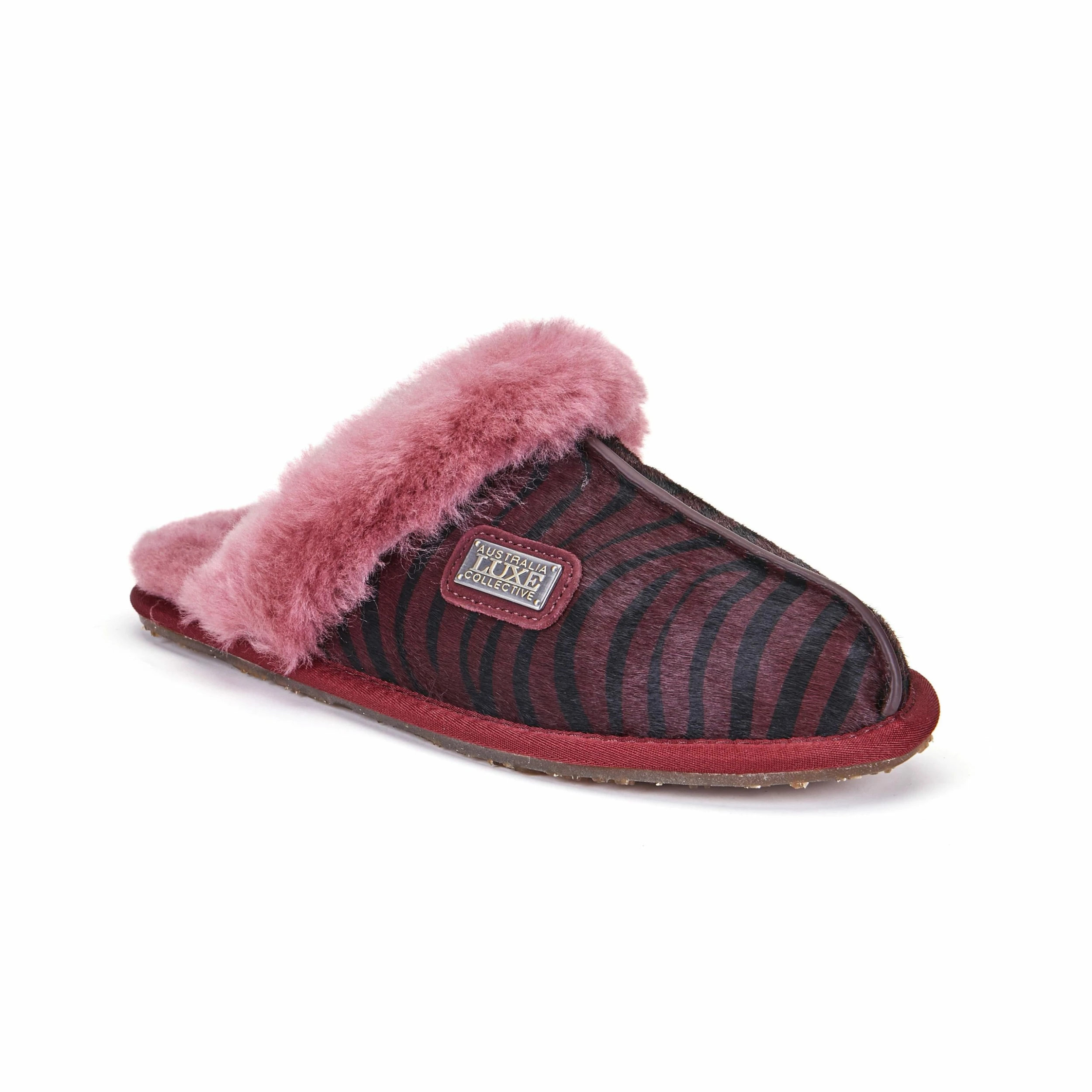 Australia Luxe Co Australia Luxe Closed Mule Slippers Print Zebra Oxblood - Wine - Image 3